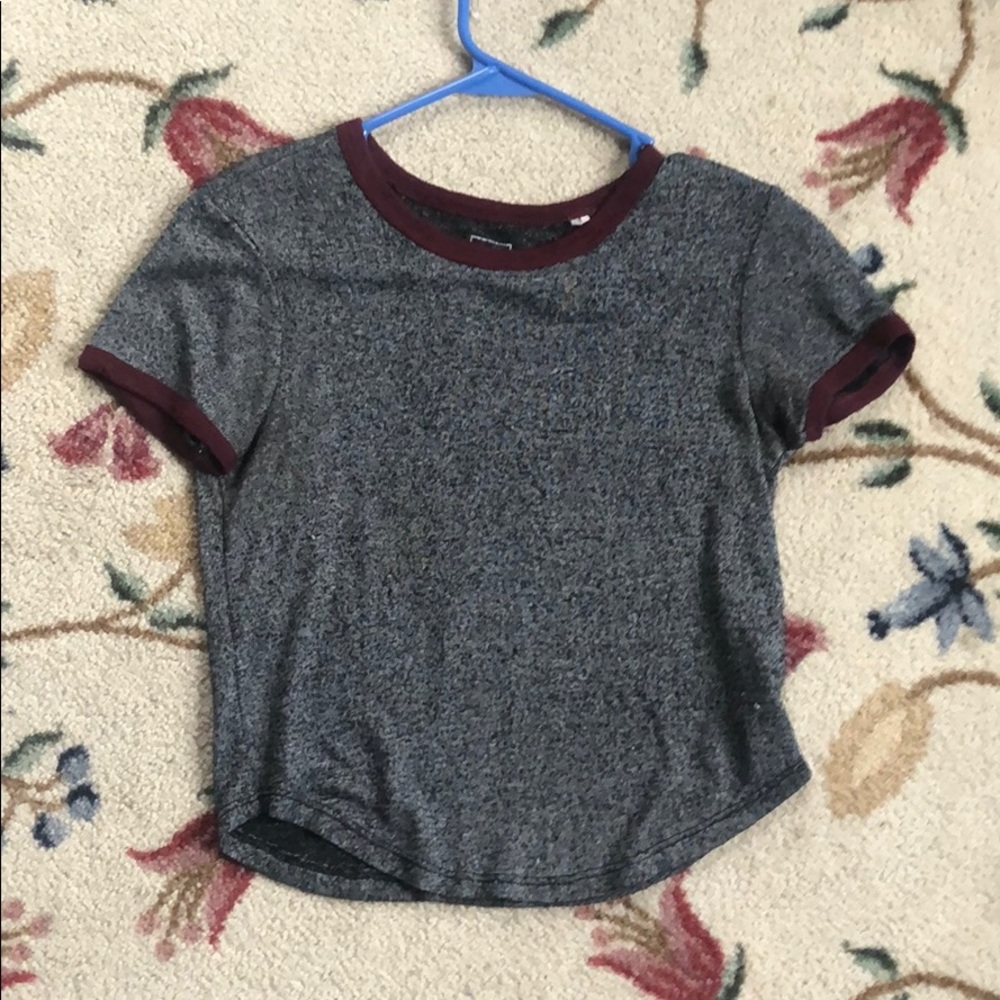 Me to We, burgundy Trip grey shirt